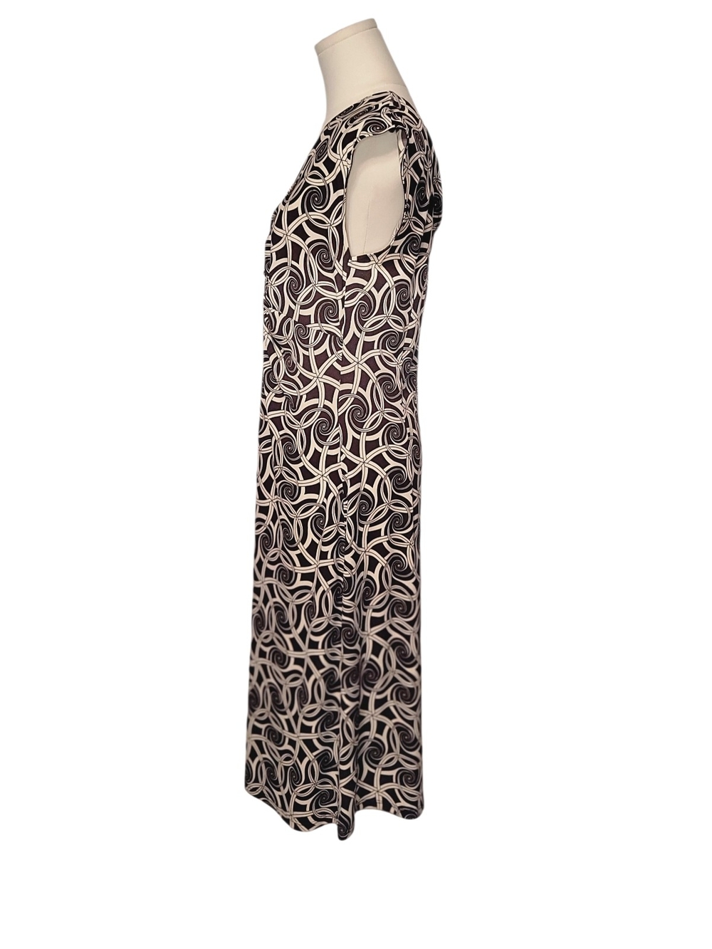 LADY HATHAWAY - Size 14 Patterned Brown and Cream Twist-Front Midi Dress - Picture 4 of 8